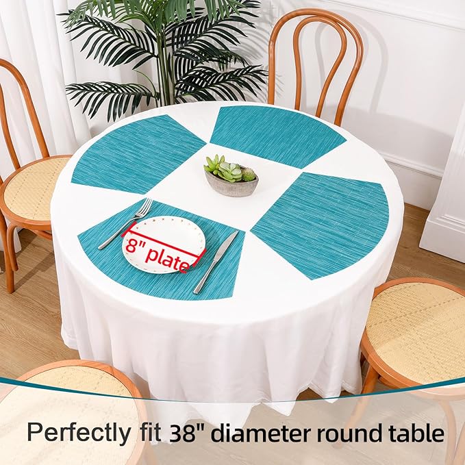 SHACOS Wedge Placemats Set of 8 Woven Vinyl Plastic Placemats for Round Table Place Mats Wipe Clean Non Slip Table Mats, Teal Blue