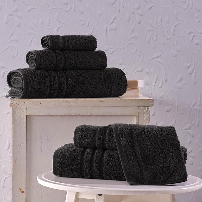 Hawmam Linen Black 6 Piece Bath Towels Set for Bathroom Original Turkish Cotton Soft, Absorbent and Premium 2 Bath Towels, 2 Hand Towels, 2 Washcloths