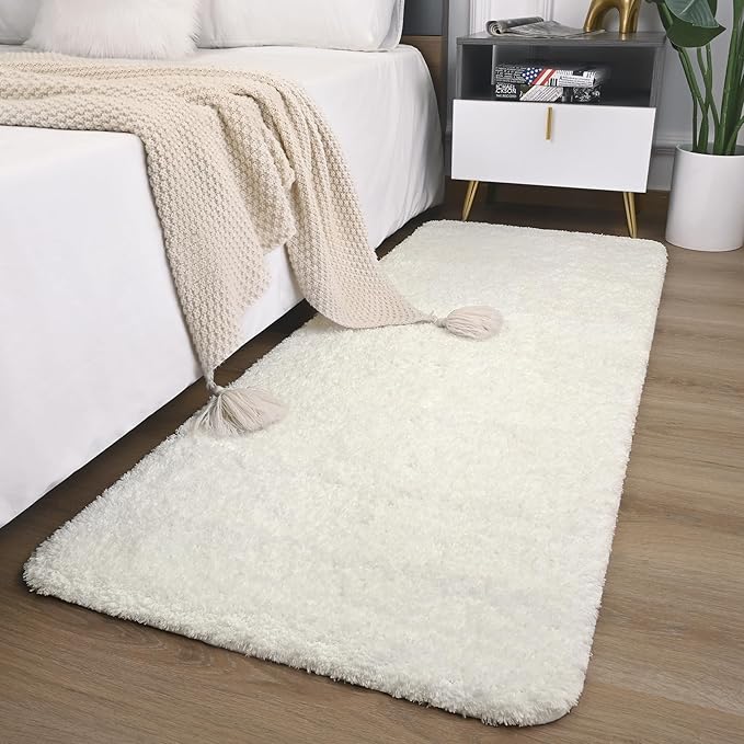 AROGAN Cream White Luxury Long Bathroom Runner Rug 24×60 Inch, Soft and Absorbent Non Slip Bath Mat, Rubber Backing Quick Dry Rugs Carpets, Machine Washable Plush Mats for Shower Floor