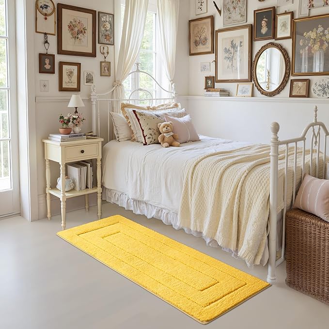 GRANNY SAYS Bathroom Rug Mat, 59" x 24" Non-Slip, Super Soft and Water Absorbent, Microfiber Bath Rug, Machine Washable, Large Bathroom Rug for Floor, Yellow