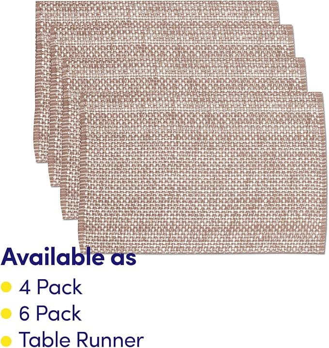 Sweet Home Collection 100% Cotton Placemats for Dining Room Rectangle Two Tone Woven Fabric 13" x 19" Soft Durable Table Mat Set, Set of 4, Taupe