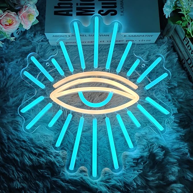 Evil Eyes Neon Signs for Wall Decor, Dimming LED Blue Goth Eyes Neon Signs, USB Neon Wall Signs for Game Room Bedroom Man Cave Kids Room Party Christmas Gift(11.8x13in)