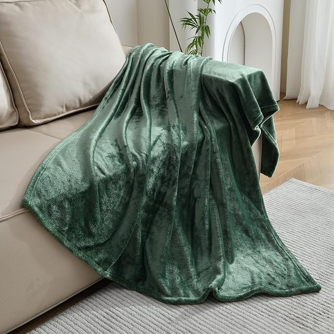 SOCHOW Flannel Fleece Blanket Throw Size, All Season Super Soft Cozy Blanket for Bed or Couch, Olive Green, 50x60 inches