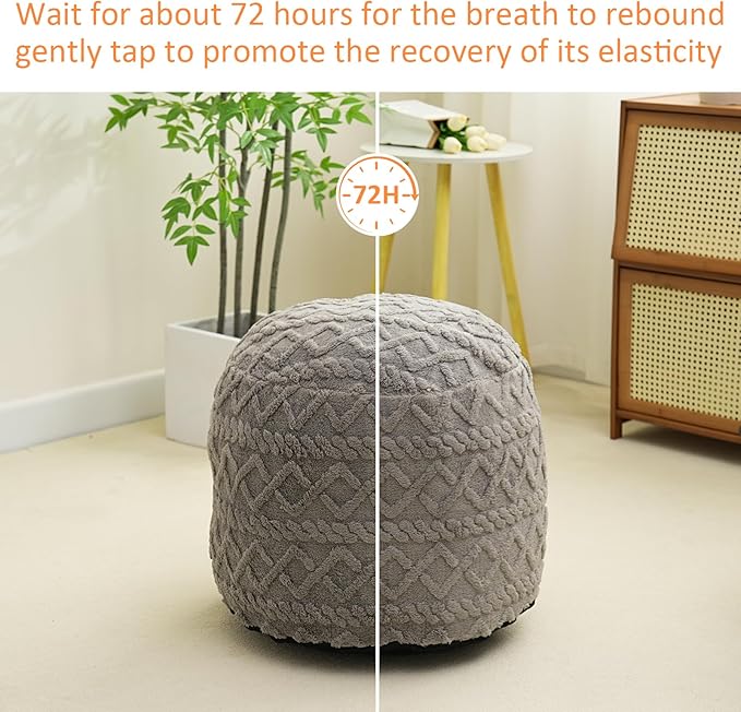 Round Stuffed Pouf Ottoman, Corduroy Poufs with Foam Chunk Filling, Furry and Fluffy Pouf Foot Stool Storage Grey 26"