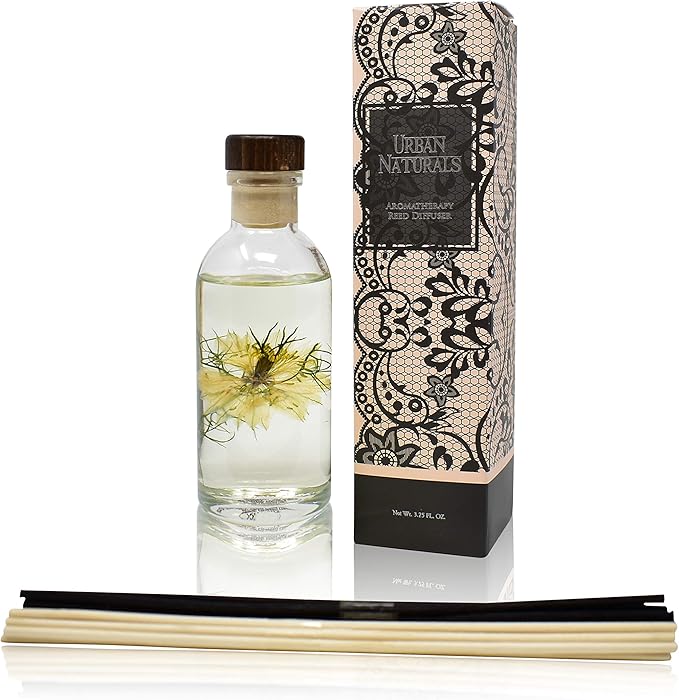 Urban Naturals Tobacco & Vanilla Reed Diffuser Scented Sticks Set | Tobacco Leaf, Bergamot, Vetiver, Bourbon and Vanilla Bean Scented Oils | Decorated with Natural Flowers | Made in The USA