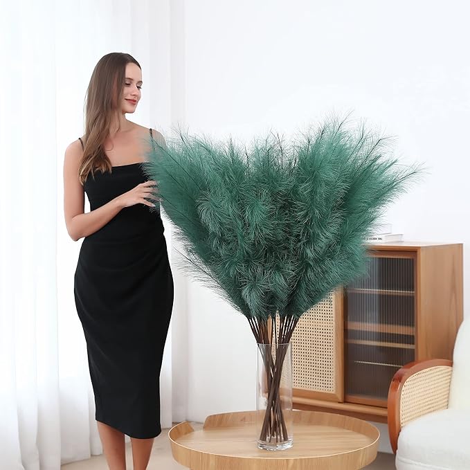 8 Pcs 45 inch Tall Faux Pampas Grass Decor, Large Artificial Green Pompous Grass Bulk, Long Fake Pompas for Floor Vase Filler, Wedding, Baby Shower, Home and Boho Decor (Green)