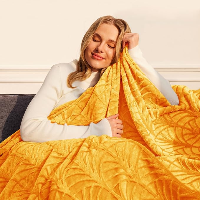Whale Flotilla Flannel Fleece Twin Size Blanket for Bed, Soft Fluffy Velvet Bedspread Coverlet with Decorative Vintage Pattern for All Season, Warm and Lightweight, 60x80 Inch, Lemon Yellow