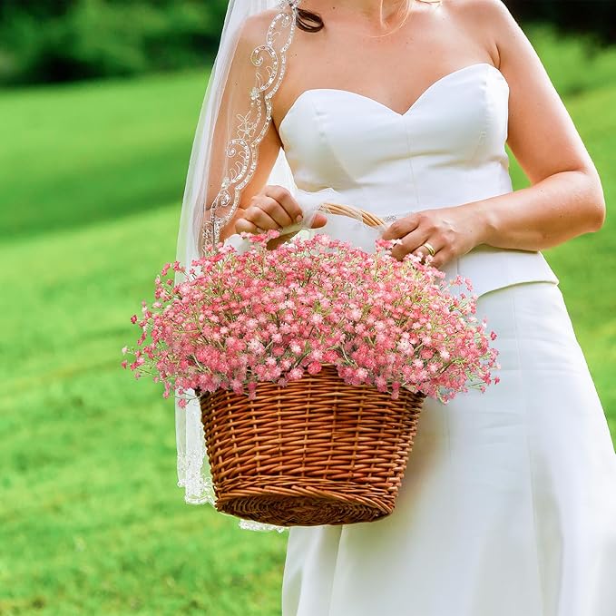 N&T NIETING Babys Breath Artificial Flowers Bulk, 24Pcs Fake Gypsophila Bouquet Flowers Real Touch Faux Babies Breath Arrangement for Wedding Floral Party Home Centerpieces Vase Decoration, Pink