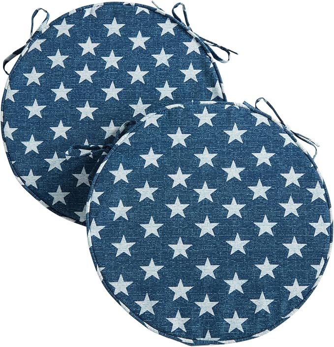 Greendale Home Fashions Outdoor 18-inch Round Reversible Seat Cushion, 2-Pack, Stars 2 Count