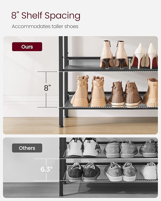 VASAGLE Shoe Rack for Entryway, 4-Tier Shoe Rack Organizer with Storage Shelves and Spacious Top, Freestanding, Adjustable, Industrial, Rustic Brown and Ink Black ULBS040B01