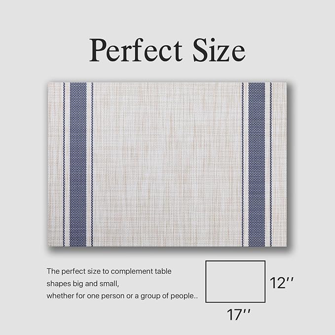 Placemat Set of 4 - Easy Clean Woven Vinyl Placemats for Dining Table, Indoor/Outdoor Place Mats, Washable PVC Table Mats(Blue Skyline)