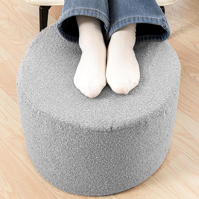 Asuprui Supportive Boucle Ottoman Foot Rest Elevate Your Living Room Decor with Lightweight Pouf Ottoman Filler and Comfort Cover Modern Foam Stuffed Poof Perfect to Rest Your Feet (Gray)