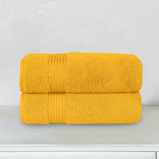 Elegant Comfort Premium Turkish Cotton 2 Pack Bath Towel Set - 27 x 54 inch, Luxurious Hotel Spa Quality 100% Turkish Cotton 2PC Bath Towel Set - Highly Absorbent - Soft Bathroom Towels, Orange