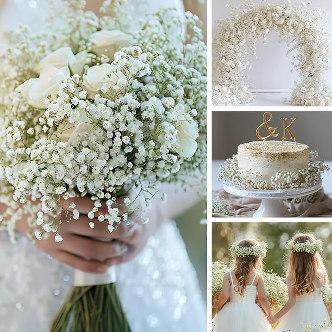 N&T NIETING 10Pcs Artificial Baby Breath Flowers White with Long Stem, Real Touch Silk Gypsophila Bouquets Bulk for Wedding, DIY Floral Arrangements, Home & Office Decor, Party Centerpieces, White
