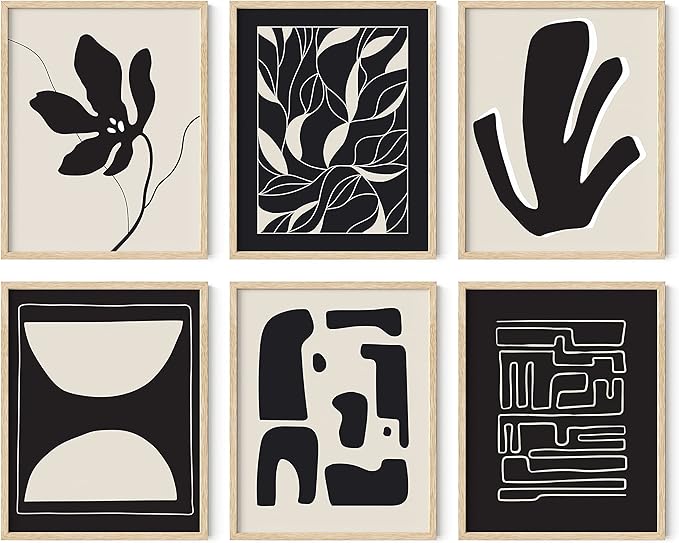HAUS AND HUES Abstract Art Wall Decor - Set of 6 Modern Art Gallery Display, Abstract Minimalist Wall Art, Mid Century Modern Artwork, Modern Art Wall Decor Neutral Art (Framed Beige 11x14)