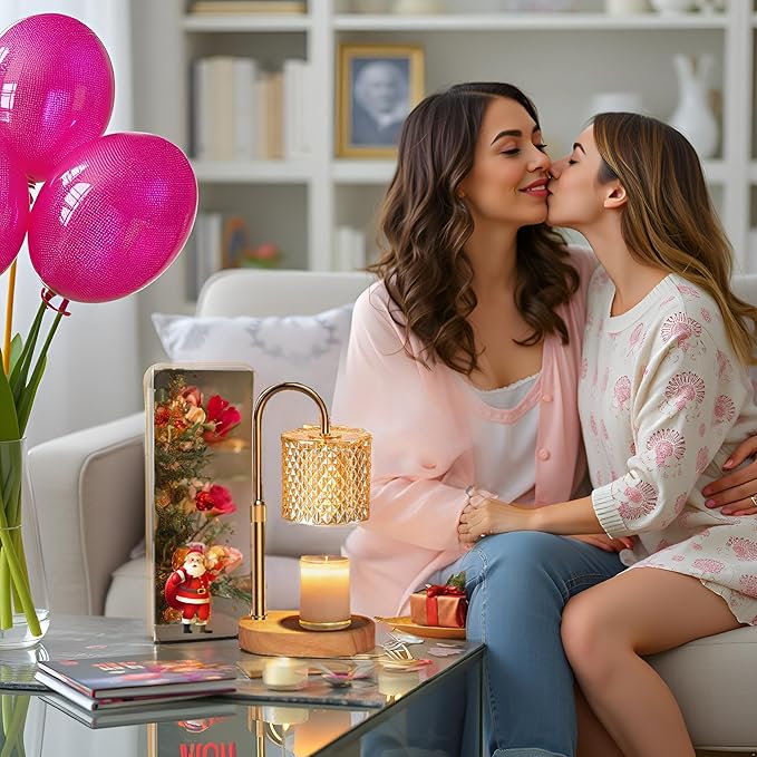 Electric Candle Lamp Warmer with Timer Dimmer Adjustable Height,Gifts for Women and Men,Vintage Home Decor with 2 Bulbs