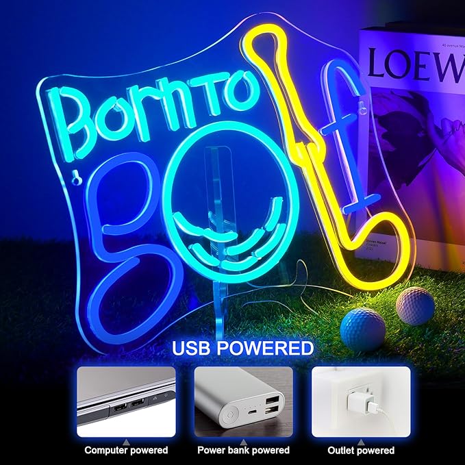 NOSUN Born to Golf Neon Sign Golf Neon Signs for Wall Decor, LED Sign Colorful Neon Light Sign Neon Lights with Dimmable Encourage Neon Signs for Bedroom Bar Club Apartment Home Party Neon Wall Sign.