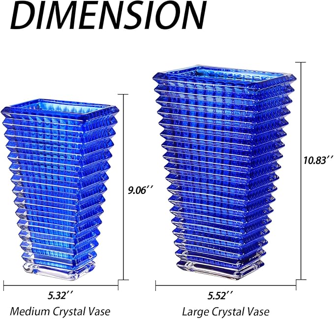 MCMCNCUIU Crystal Vase, Large Crystal Vases for Flowers, Large Flower Vase, Modern Blue Vases for Living Room, Bedroom, Kitchen, Dining Table, Mantle, Wedding, 9 Inches