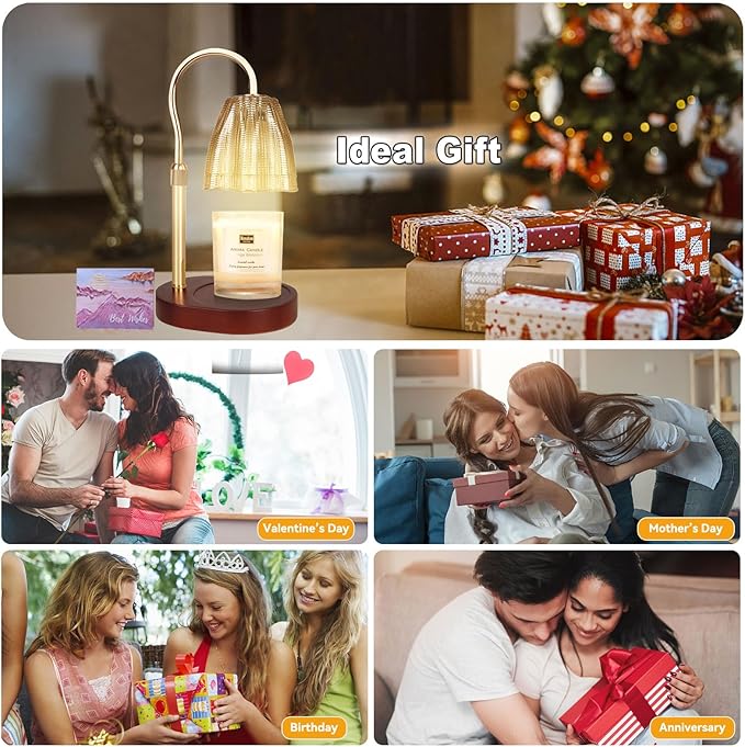 Candle Warmer Lamp with 3 Bulbs, Adjustable Height Dimmable Candle Warmer with Timer, Compatible with Large Jar Candles, Candle Lamp with Charming Gift Box Ribbon for Her/Him