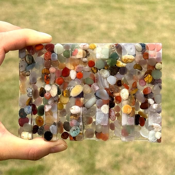 Handmade River Rock Rectangle Bar Soap Holder Stone Pebbles Soap Dish for Shower and Bathroom Decor, Natural Soap Tray to Keep The Soap Dry Resin Kitchen Decoration (Various Agate Drainage)