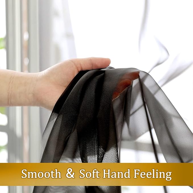 Aiyufeng 2 Panels Black Sheer Valance 14 Inch Length, Short Curtains for Bedroom, Kitchen Curtains for Small Window, Dual Rod Pocket (40 by 14 Inches Long)