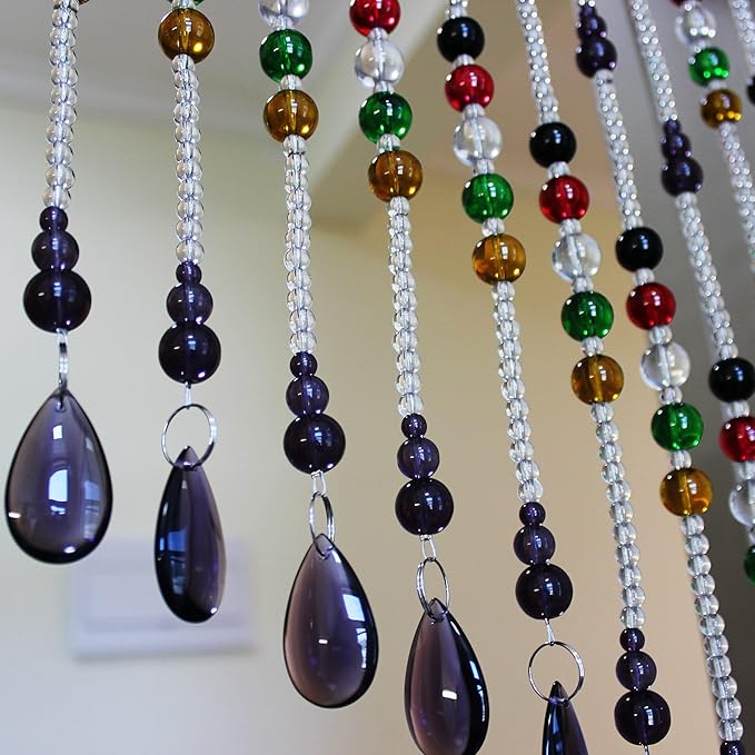Hanging Glass Door Beads Beaded Curtains Valance Self-Adhesive for Doorways Crystals Stran Arched Windows, Clear Crystal Room Bead Partition Curtain Door Frame Beads for Doorways Closets 9