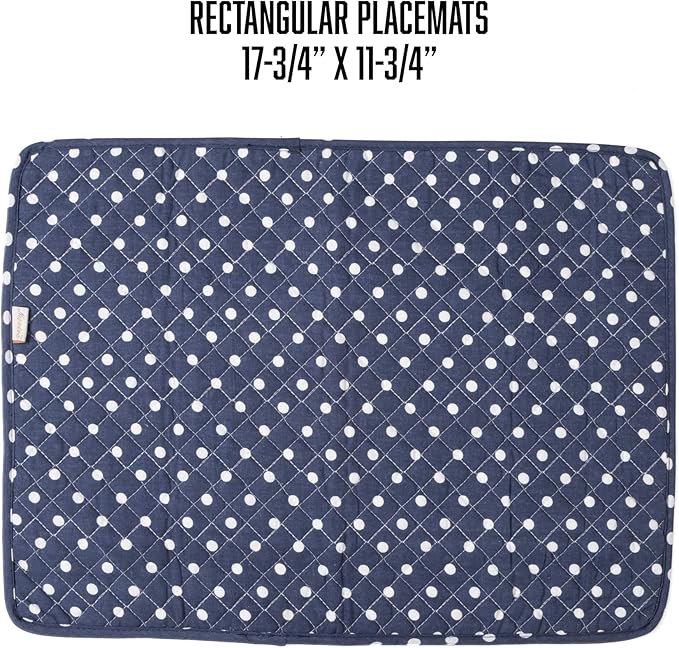 NEOVIVA Quilted Placemat Set of 4 for Dining Table, Heat Resistant Placemats for Dinner, Polka Dots Crown Blue