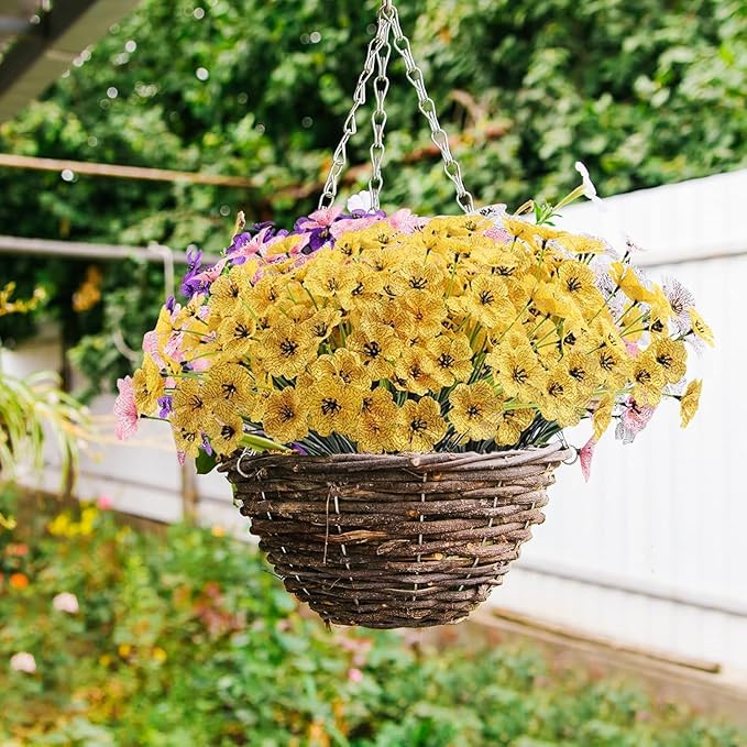 10 Bundles Artificial Flowers Outdoor, Faux Flowers UV Resistant with Plastic Plants, Faux Silk Flowers for Outdoors Outside Front Porch Hanging Planter Window Box Garden Decoration(Yellow)