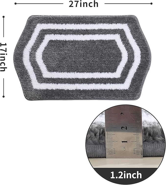 COSY HOMEER Extra Thick Bath Linen Sets Rugs - Anti-Slip Bath Mats Soft Plush 100% Strong Polyester Living Room Bathroom Water Absorbent(Grey,17x27 - Inches)