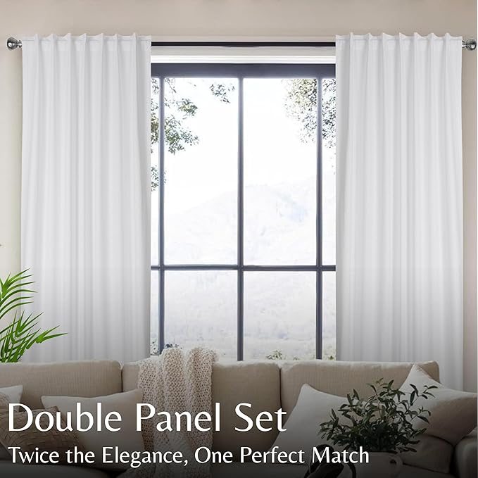 Ramanta Home White Cotton Light Filtering Curtains 50x84 Inches - Set of 2, Farmhouse Slub Textured Semi Sheer Drapes, Duck Cotton Fabric Living Room, Kitchen Back Tab Window Panels - White