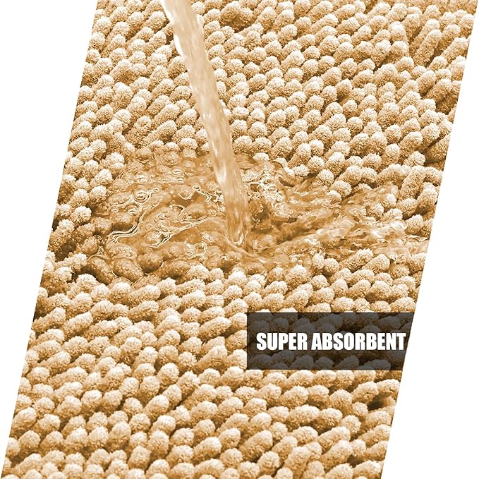 Bathroom Rugs Mat 56x24 Non Slip Chenille Bath Mats Bath Rugs for Bathroom Shower Beige