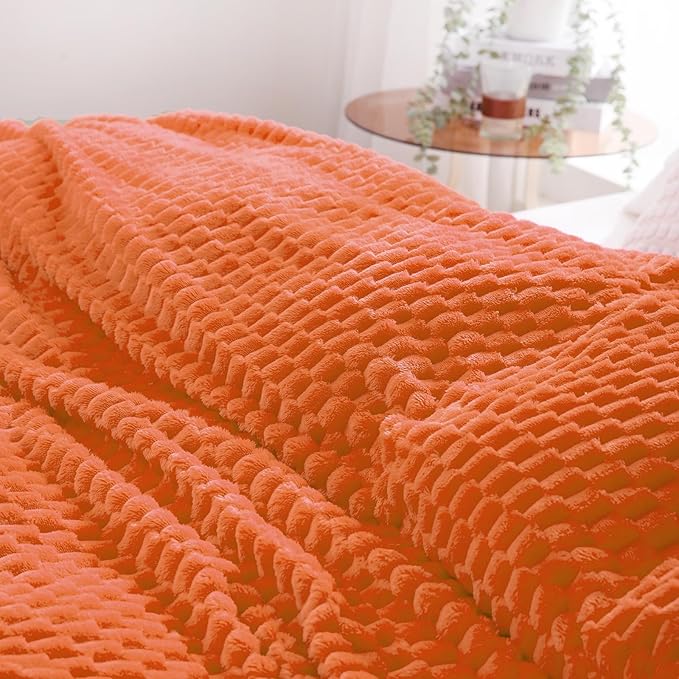 Puncuntex Burnt Orange Throw Blanket 60"×80" inches Fuzzy 3D Jacquard Decorative Flannel Fleece Super Soft Plush Cozy Blanket for Couch Sofa Chair Lightweight