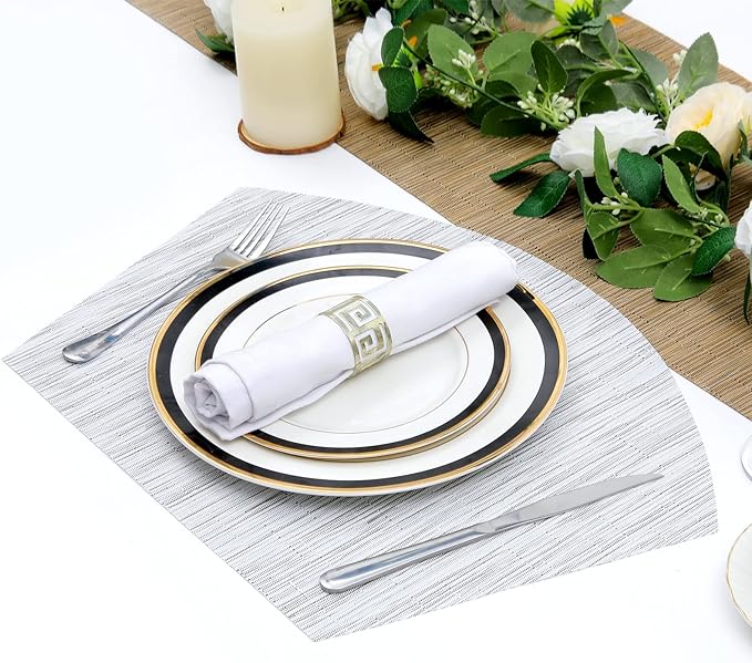 SHACOS Large Size Wedge Placemats with Centerpiece Round Mat Set of 5 Round Table Place Mats Washable Dining Table Placemats Reversible, Gray White