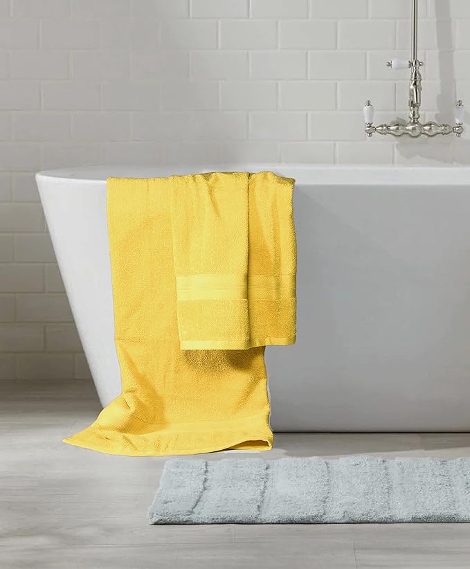 BOUTIQUO 8 Piece Towel Set 100% Ring Spun Cotton, 2 Bath Towels 27X54, 2 Hand Towels 16X28 and 4 Washcloths 13X13 - Ultra Soft Highly Absorbent Machine Washable Hotel Spa Quality - Lime Yellow