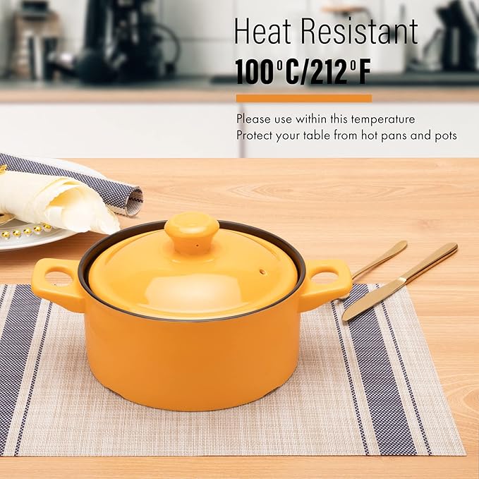 Winknowl Placemats, Set of 4 Heat Resistant Stain Resistant Non-Slip Woven Vinyl Insulation Placemats, Washable Durable Elegant Table Mats for Dining (Beige Blue)