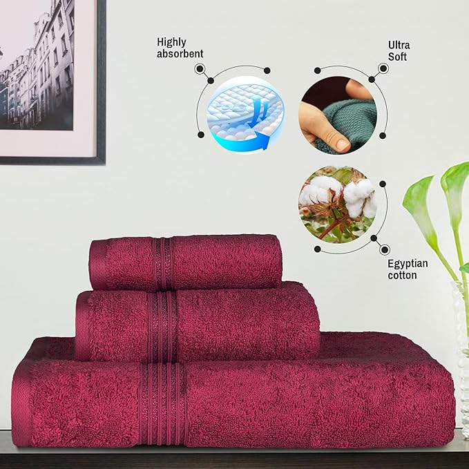 Superior Egyptian Cotton 8-Piece Towel Set, Assorted Towels for Home Bathroom, Guest Bath Decor Essentials, Includes 2 Bath, 4 Hand, 2 Face Towels/Washcloths, Quick Dry, Absorbent, Burgundy