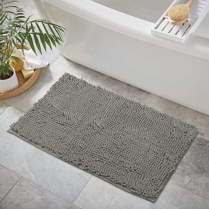 LuxUrux 2 Pc Set – Plush Chenille Bathroom Rug Mat Set, Extra-Soft Bath Mat for Shower & Bathroom, Highly Absorbent Microfiber, Non-Slip Backing for Safety & Comfort.(20 x 30, Warm Grey)