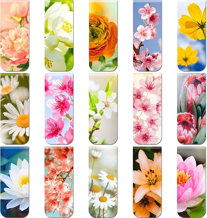 Zonon 30 Pieces Assorted Floral Magnetic Bookmarks Flower Magnetic Bookmarks Clips Page Markers for Women Kids Readers Students, School Office, Flower Theme Aesthetic Gifts