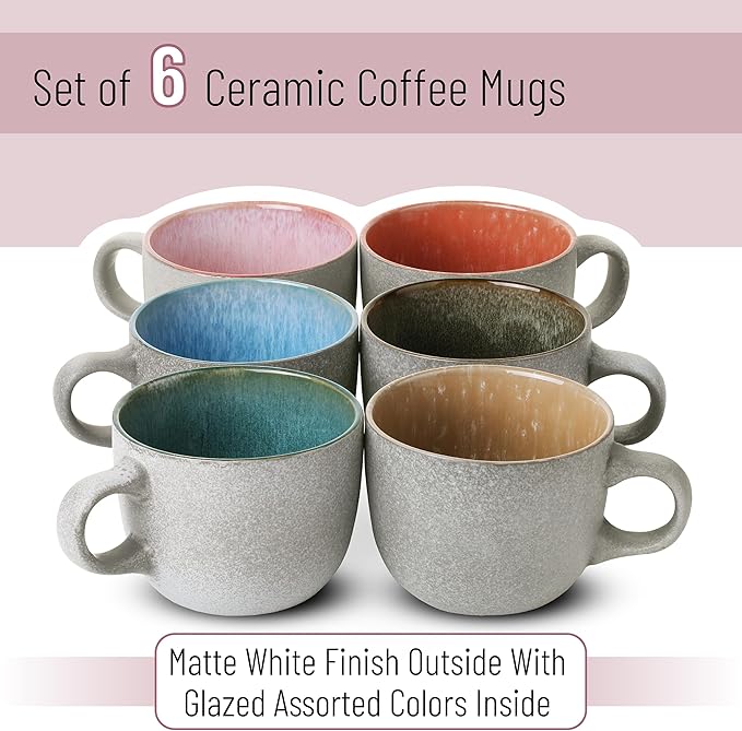 BTaT- Coffee Mugs Set of 6, 14 oz, Coffee Cups Ceramic, Ceramic Coffee Cups, Mug Sets, Ceramic Cups, Ceramic Coffee Mugs Set, Mugs Coffee Mugs, Christmas Gifts