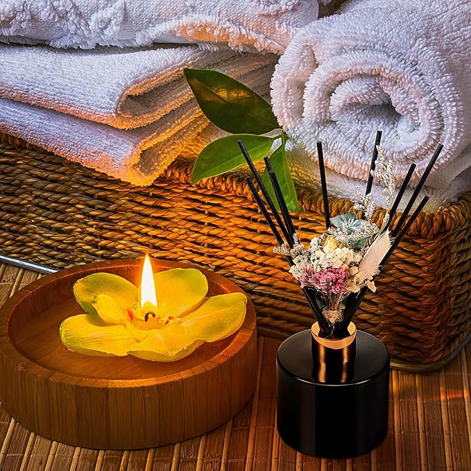 Rtteri 2 Reed Diffuser Sets Flower Oil Diffuser Sticks with Refill Empty 5oz Bottles Scent Glass for Fragrance Home Bathroom Gifts, Oil Not Included(Black Color)
