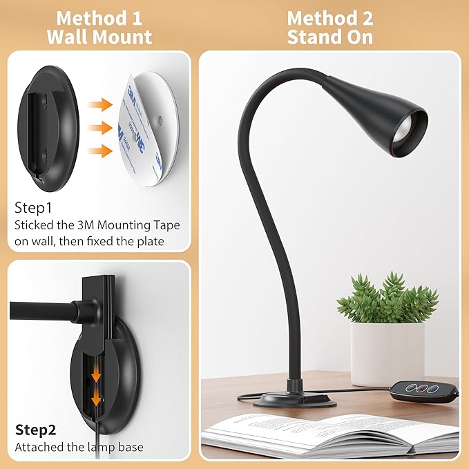 Dim Book Lights for Reading at Night,USB Goose Reading Lights for Books in Bed Headboard,LED Night Lights Plug into Wall,Adhesive Wall Lights for Bedroom,Portable Plug in Wall Sconces Hardwired,1 Pack