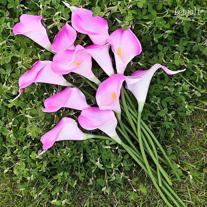 Letjolt Artificial Calla Lily Purple Pink Flowers 12Pcs for Wedding Bouquet Home Decoration Faux Calla Lilies Flower, Purple Pink