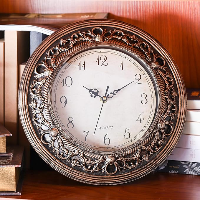 Silent Wall Clock, 13 Inch Vintage Large Wall Clocks, Battery Operated Round Bathroom Clock, Non-Ticking Decorative Retro Analog Clocks for Living Room, Office, Kitchen, School, Bedroom