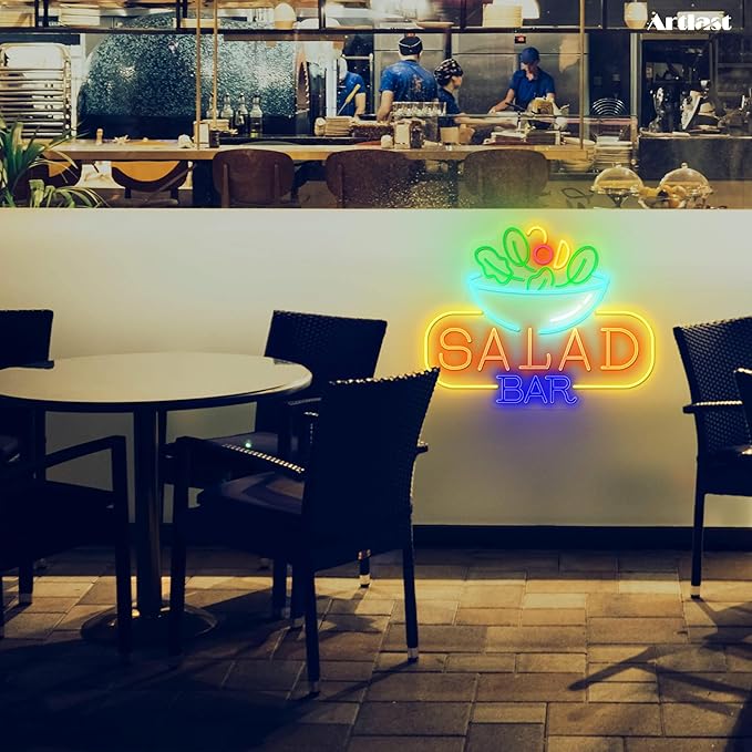 Salad Bar Neon Sign for Wall Decor LED Salad Neon Lights for Home Bar Kitchen Restaurant Buffet Vegan Fresh Vegetables Cafe Party Decoration
