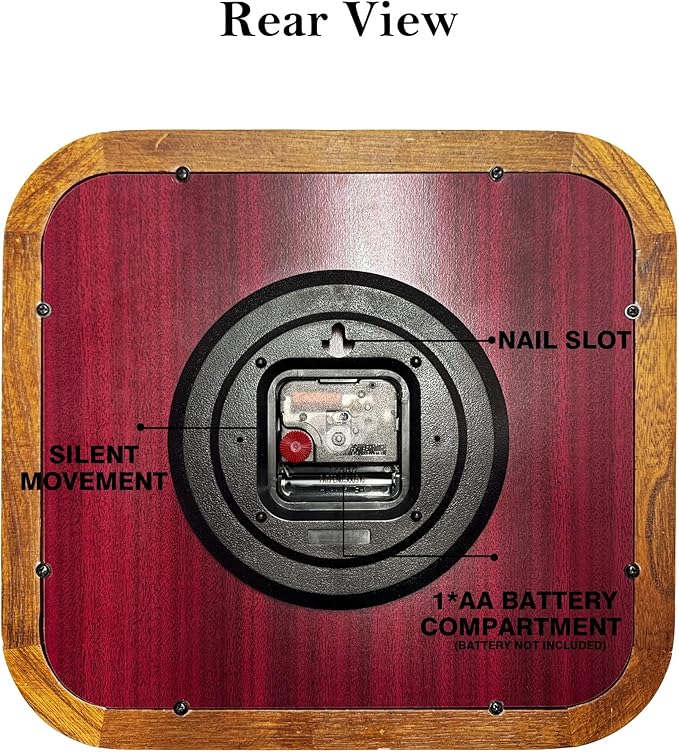 AYRELY® Rectangular Wooden Wall Clock – 16 Inch Large Vintage Wall Clock with Solid Elm Wood Frame, Metal Dial – Decorative Battery Operated Clock for Living Room, Kitchen, Office
