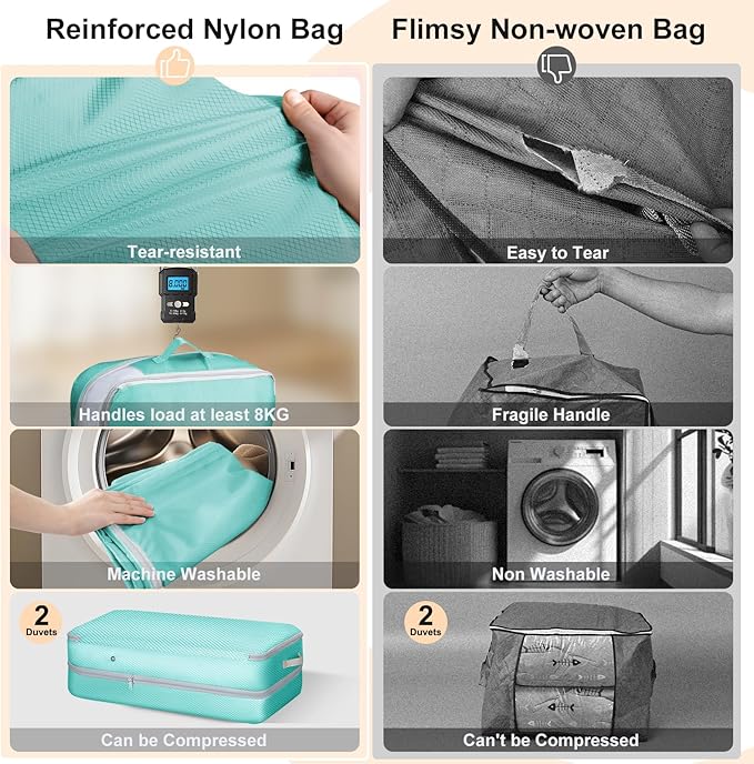 Comforter Storage Bag - Large Capacity Bedding Storage Bags Ultra Space Saving Self Compression Organizer, Washable Compression Bags for Storage Comforter Blanket Duvet Pillow, 4-Pack, Blue