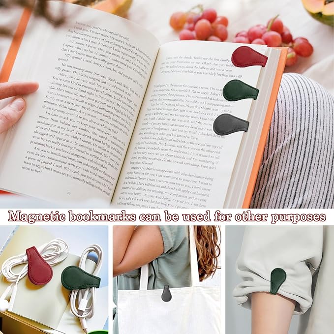 Magnet Leather Bookmarks 3 Pcs Magnetic Bookmarks for Reading Book Magnetic Page Markers Leather Page Clip Buckle Book Mark Clip for Book Lover Readers Men Women Student Book Accessories