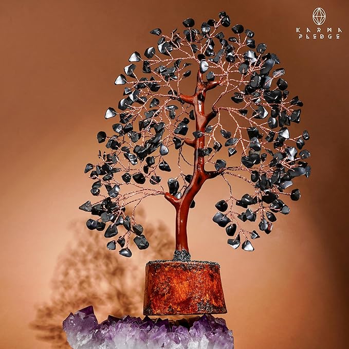 Black Obsidian Healing Crystal Tree Spiritual Gifts for Women, Handmade Home & Office Decor, Chakra Tree of Life Bring Positive Energy, Good Luck, Money, Yoga, Reiki Healing, for Dad