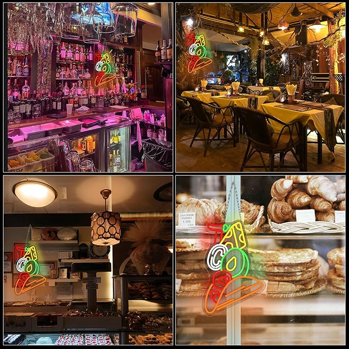 Tacos Neon Sign - Vibrant LED Wall Decor for Mexican Restaurant, Pizzeria, Kitchen, Coffee Bar, Party, or Pub, Adjustable Brightness, USB Powered, Taco Led Sign for Shop