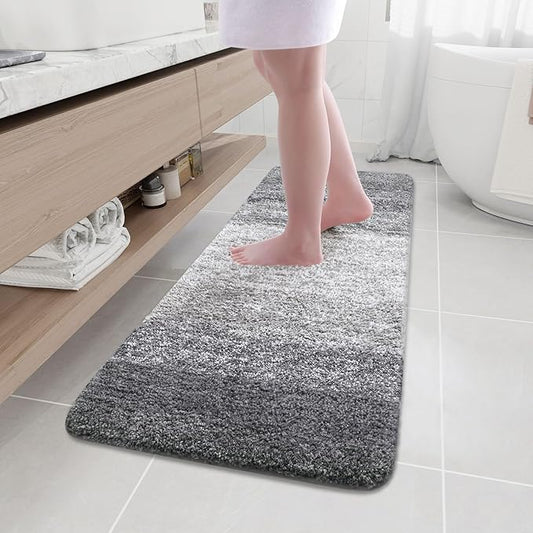 Arotive Microfiber Bathroom Rugs, Shaggy Soft and Absorbent Bath Rug, Non-Slip, Thick Plush Machine Washable Dry Bath Mats for Bathroom, Tub and Shower, 59x17, Grey